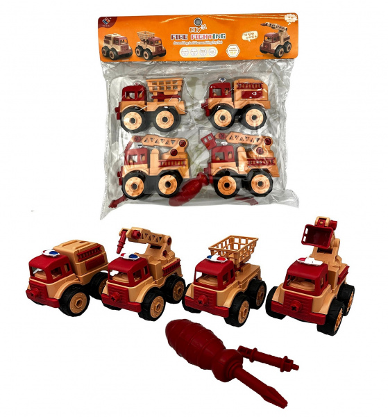  Конструктор с отверткой Спецтехника машинки, уп-4шт, с аксессуарами