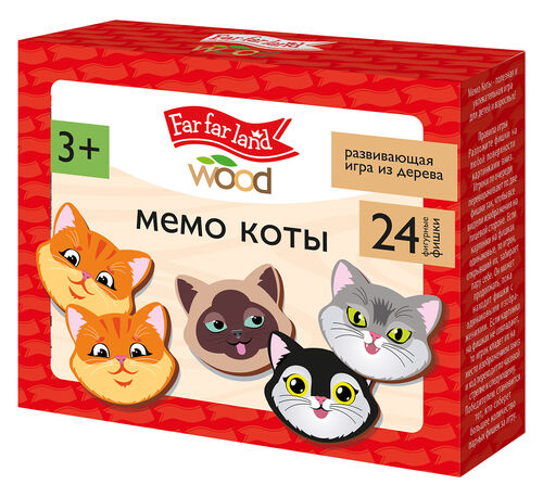 Игра настольная МЕМО "Коты" Far far land wood  (24 фишки в коробке)
