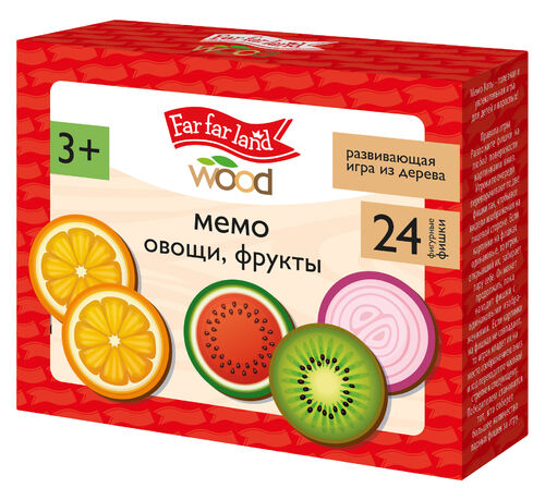 Игра настольная деревянная МЕМО "Овощи, фрукты" (24 фишки в коробке) Far far land wood