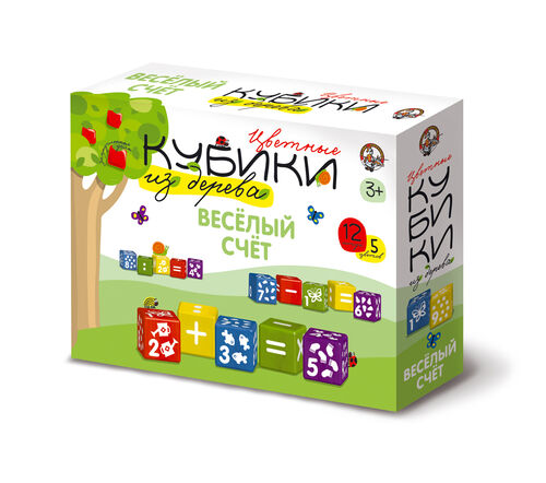 Деревянные кубики Веселый счет 12 шт.,5цв.,закругл.углы НЗ