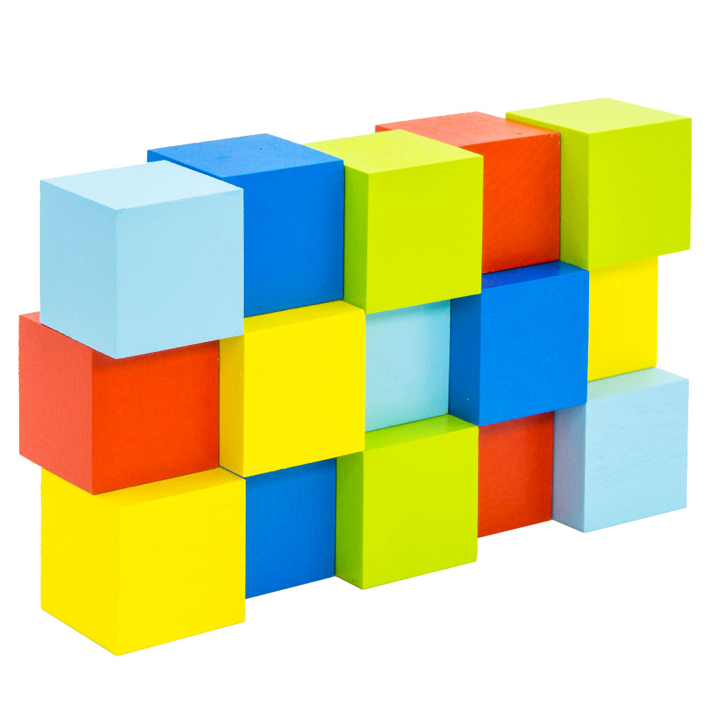 Набор «Кубики» деревянный окрашенный, 15 шт. в наборе, 5 цветов