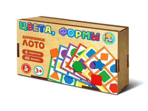 Лото с деревянными фишками "Цвета и формы" (деревянная коробка)