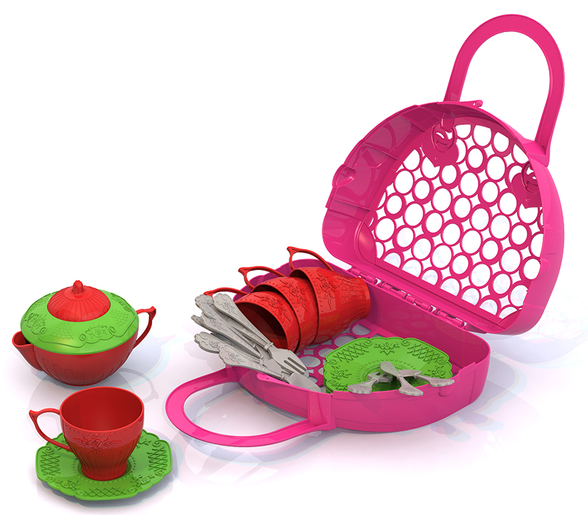 Набор детской  посудки "Волшебная хозяюшка"(Чайный набор 22 предмета в сумке-корзинке)