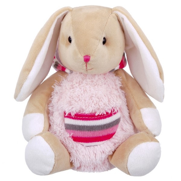 Игрушка мягконабивная TM " Relana " Зайка в меховом розовом худи с карманом , 19 см