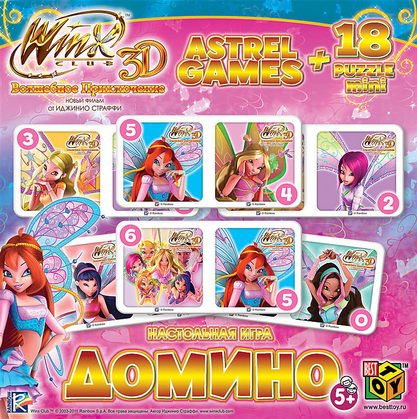 Домино+пазл18А.11160 Винкс 3D.Волшебное приключение